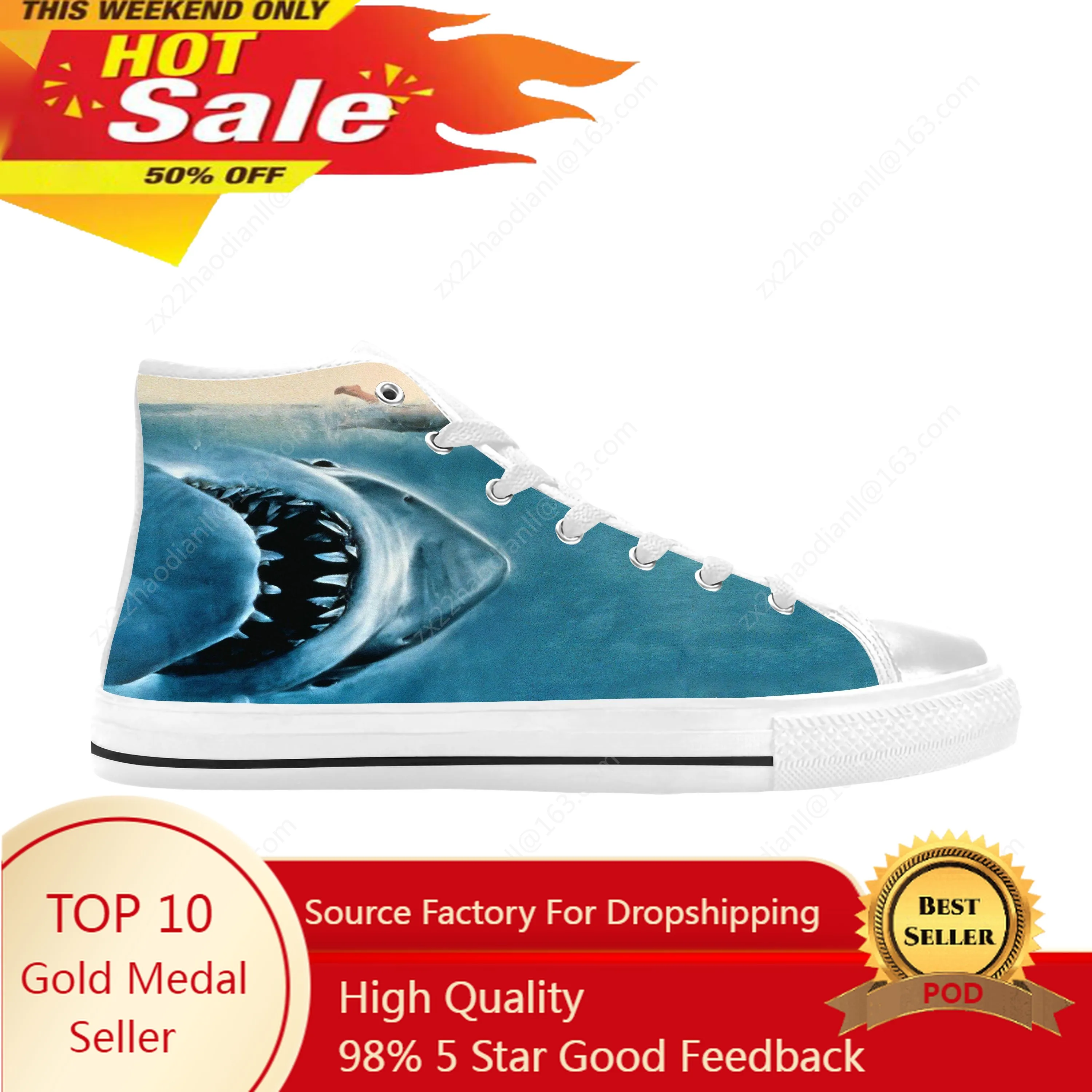 

Jaws Jaw Shark Animal Movie Horror Fashion Funny Casual Cloth Shoes High Top Comfortable Breathable 3D Print Men Women Sneakers