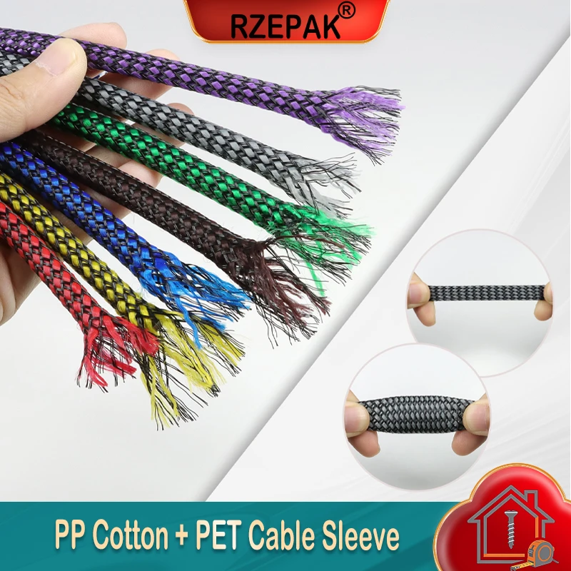 

1~100m New Cable Sleeve Wrie Insulated Protection Wrap 4 8 12mm Flexible Braided PP Cotton + PET Yarn Harness Sheath Sleeving