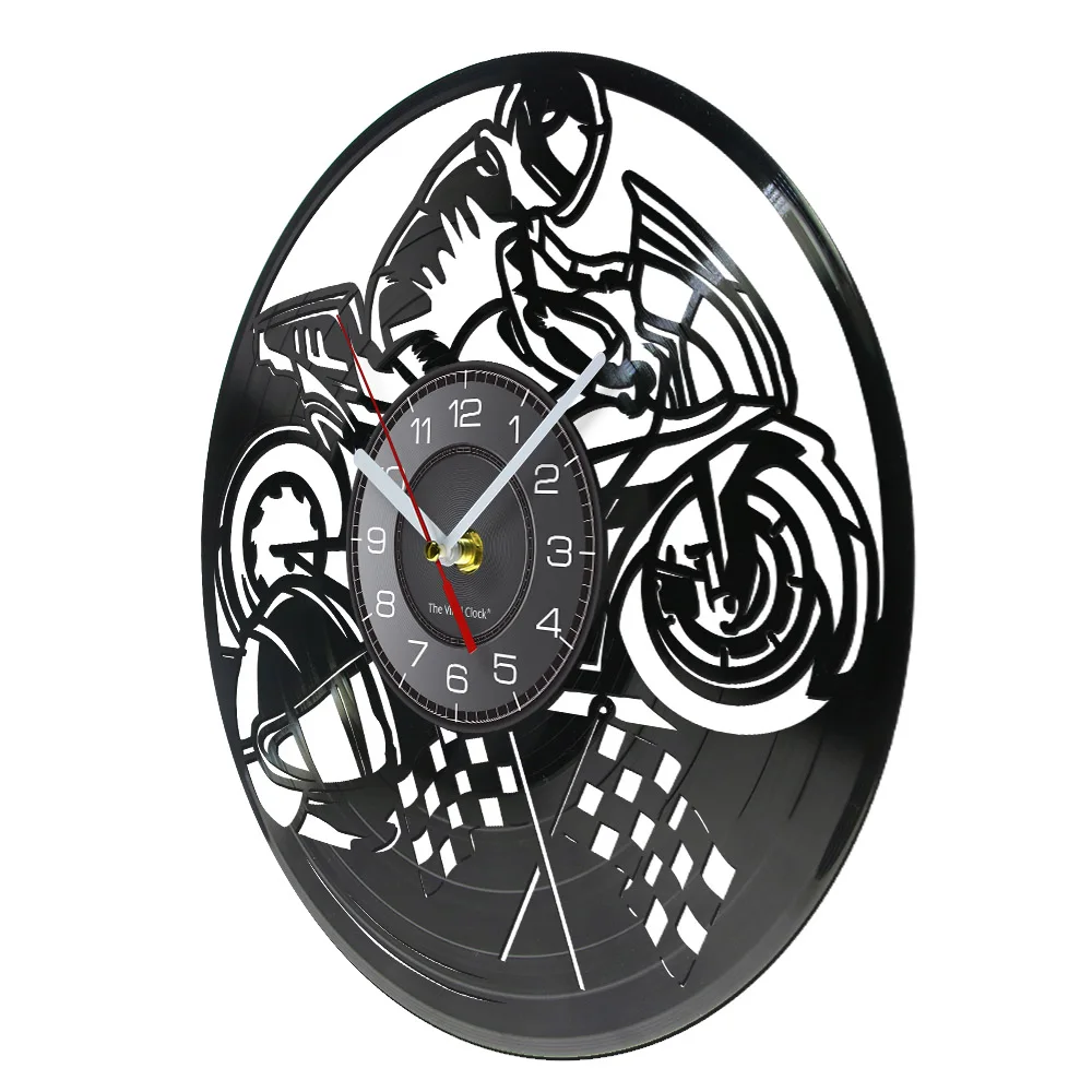 Motorcycle Racing Vinyl Record Wall Clock Motorbike Retro Music Album Home Decor Silent Wall Watch Motorcyclist Racer Rider Gift