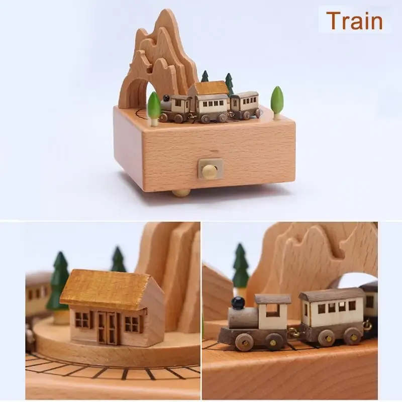 Carousel Music Box Wooden Christmas Ornament Rotary Train Musical Box Home Decoration Accessories For Birthday Gifts Valentine\'