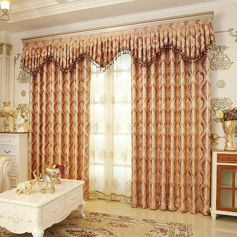 Custom Size European Embroider Gold Luxury Curtains For Living Room Bedroom Dining Window Drape Tulle Valance Half-blackout