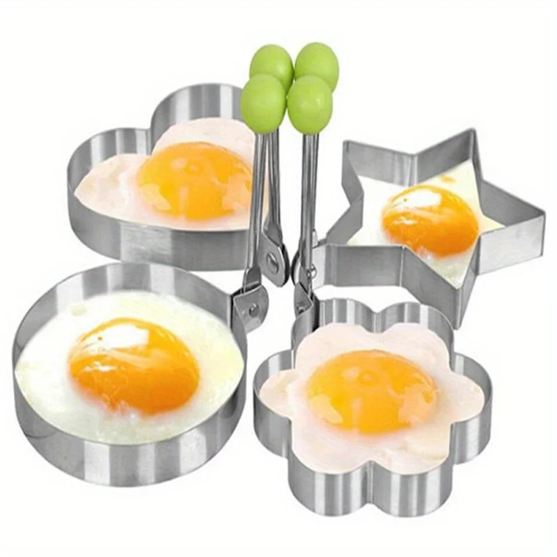 4Pcs Stainless Steel Egg Rings Round Heart Flower Star Shapes Non Stick Egg Molds Pancake Omelette Shaper For RV Home Restaurant
