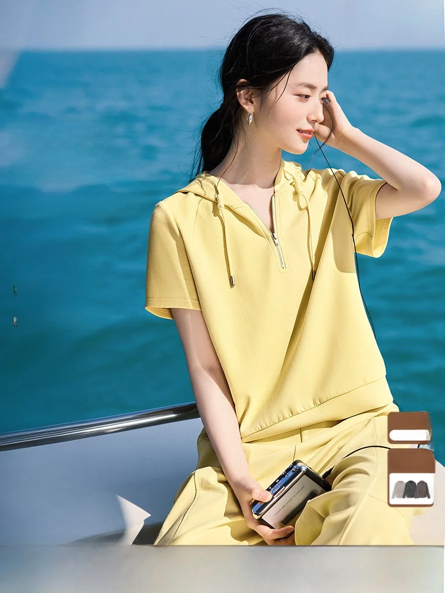 

Комплект XWI: худи без хлопка с воздушной прослойкой и брюки-кюлоты, женский повседневный костюм-двойка для весны и лета