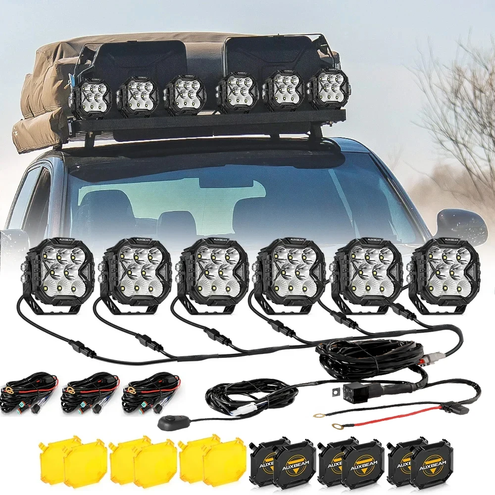 AUXBEAM 6 Pcs 4 inch COMBO LED POD Light OFF ROAD WHITE DRL Daytime Running & AMBER TURN SIGNAL LIGHTS CUBE-Z SERIES