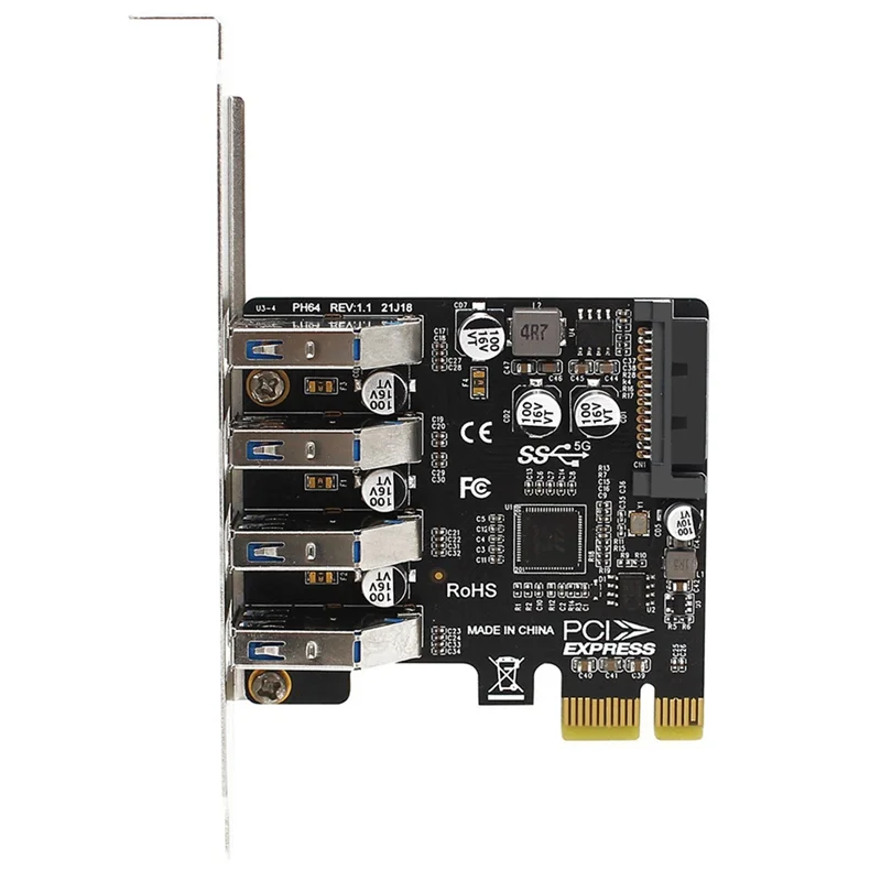 AT82-Pcie 4 Port USB3.0 HUB+ SATA 15Pin Power Adapter 5Gbps PCI Express Expansion Card USB 3.0 For 2U/4U Case Desktop
