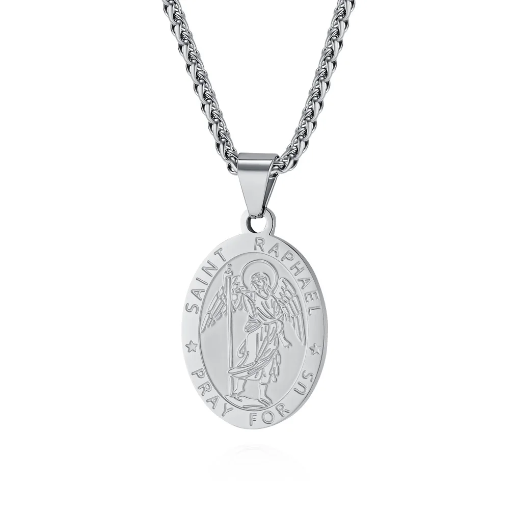 

God Guardian Holy Michael Archangel titanium steel pendant necklace men's and women's sweater chains holiday gift