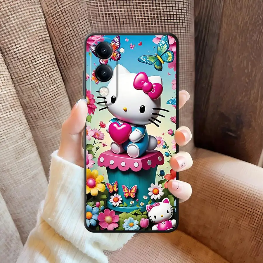 Custodia rossa Hello Kitty per Vivo V29 Y75 Y81 Y52S Y93 Y71 Y91 V27 V25 V30 Y50 Y95 V21E V23 Y53S Y51S Y78 Cover posteriore morbida per telefono