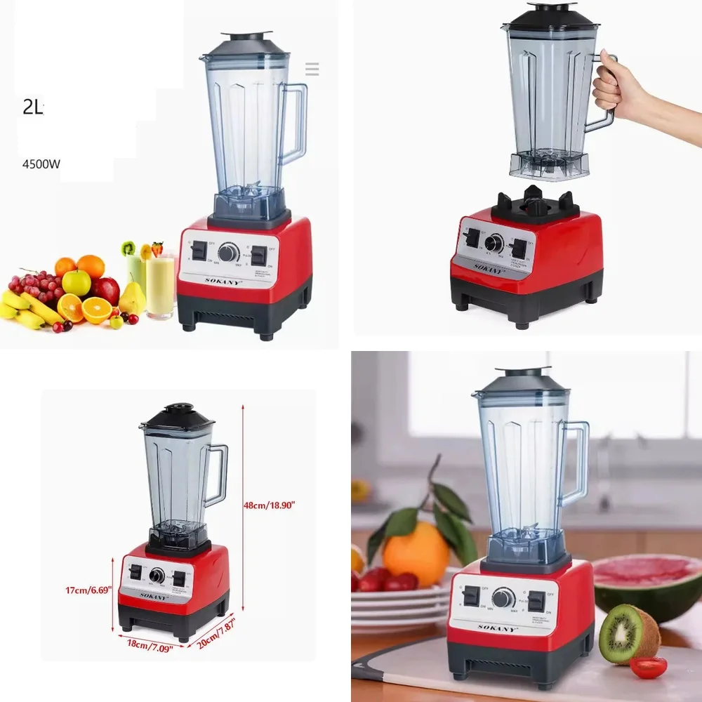 4500W Heavy Automatic Blender for Commercial Use Juicer Food Processor Smoothie Maker BPA Free 2L Container for Kitchen
