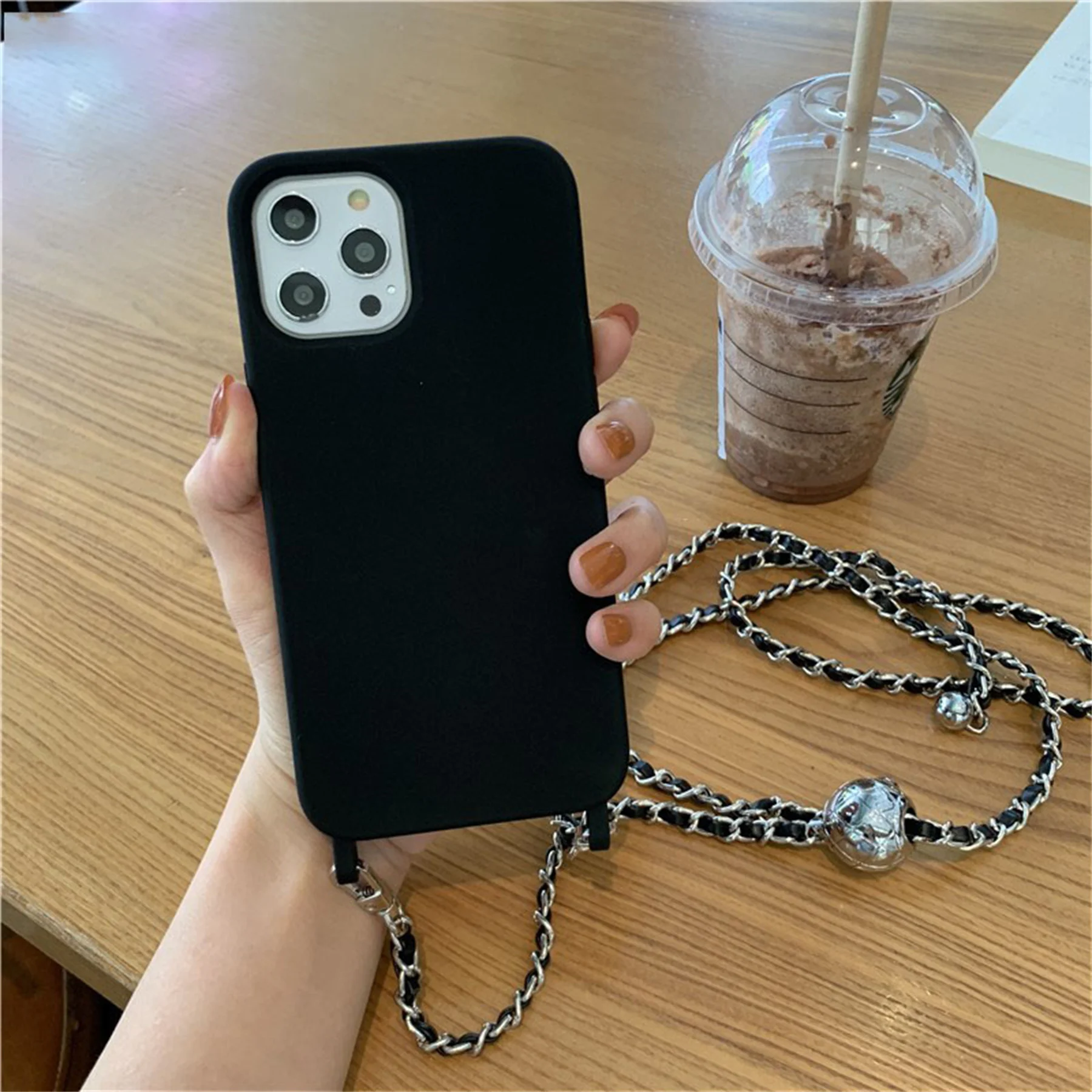 Korean 16pro 16plus Crossbody Leather Lanyard Strap Solid Case For iPhone 16 15 14 13 12 Promax 14 Plus 11 Shockproof Back Cover