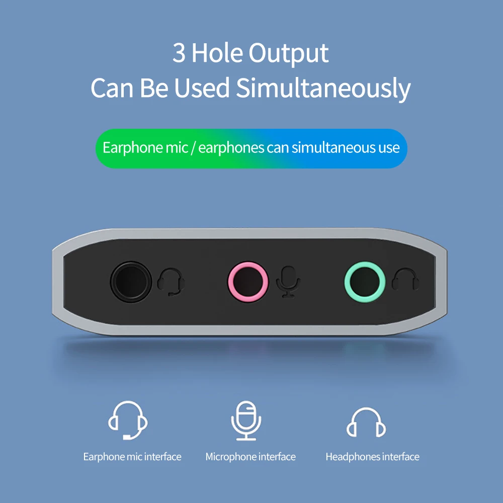 3 IN 1 External USB Sound Card Audio Jack 3.5mm Cable Adapter 3 Ports HIFI Sound for Microphone Speaker Headset PC Laptop