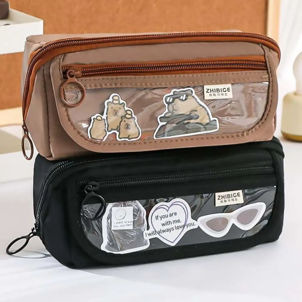 Imagem -02 - Grande Capacidade Capivara Padrão Canvas Lápis Cases Canetas Bonitos Bolsas Zipper Pencil Pouch Papelaria para Estudante Material Escolar