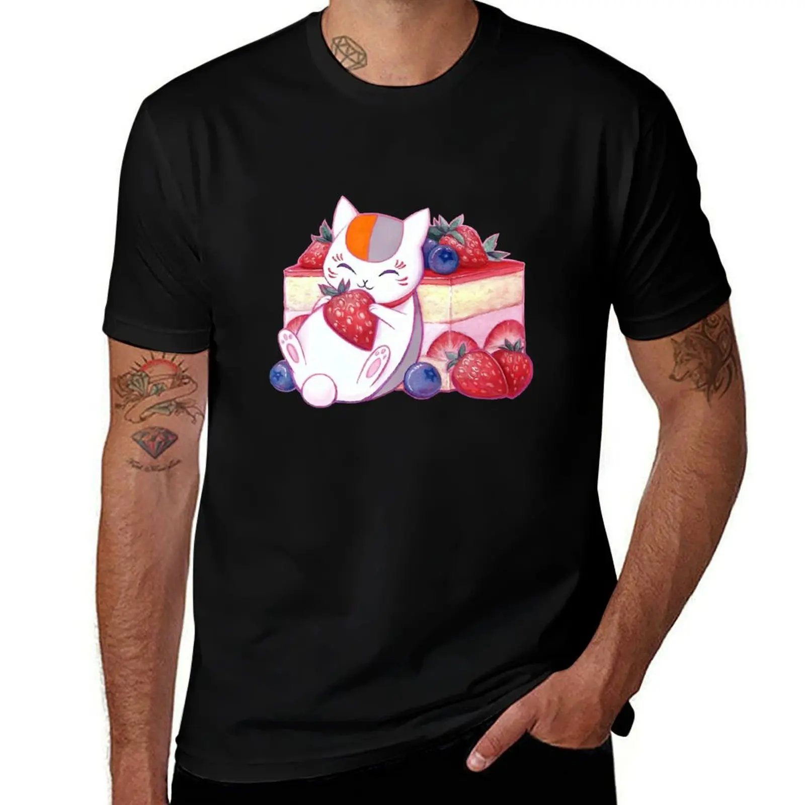 Nyanko With strawberry T-Shirt summer tops graphic t shirts graphics men t shirt