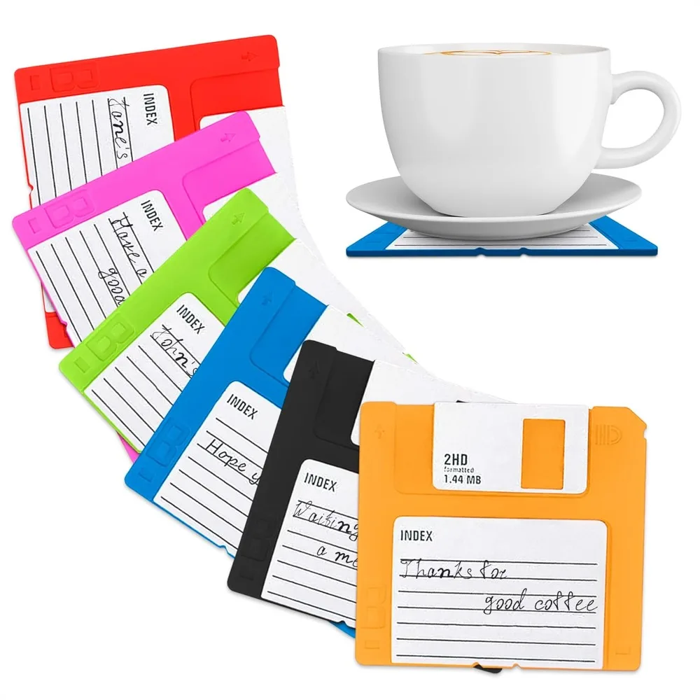 

Floppy Disk Coasters Set of 6 – Funny Coasters for Drinks, Protects Surfaces from Hot Drinks – Retro Floppy Disk Design for Home