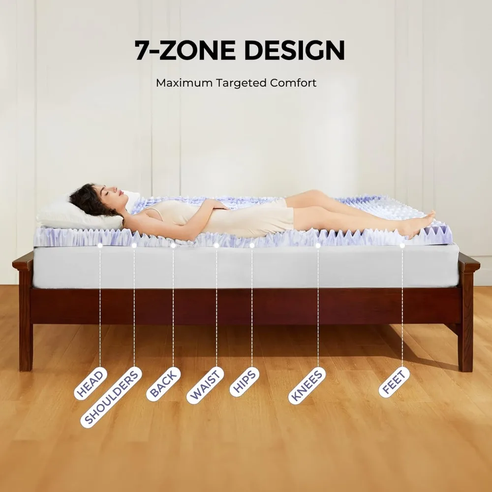 Dreamsmith 3 بوصة 7-Zone Queen Memory Foam Mattress Topper، وسادة مرتبة إسفنجية مملوءة من جل التبريد، سرير بحجم كوين، CertiPUR-US C