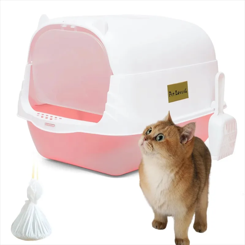 

Large Enclosed Cat Litter Box with Lid Cover, Hooded Odorless Cat Toilet with Litter Scoop Door,Easy to Install and Clean