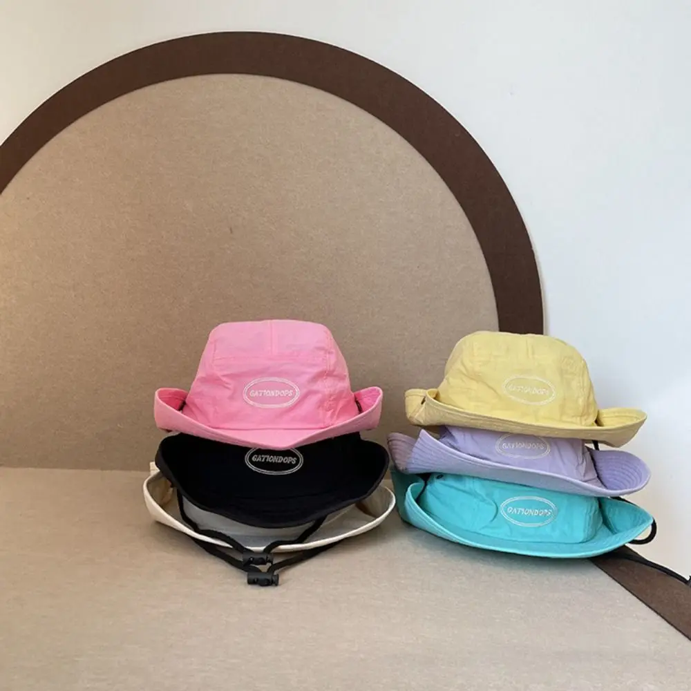 

Adjustable Children Fisherman Hat Quick Dry Wide Brim Sunscreen Bonnet Anti-UV Solid Color Kids Bucket Hats Spring Summer