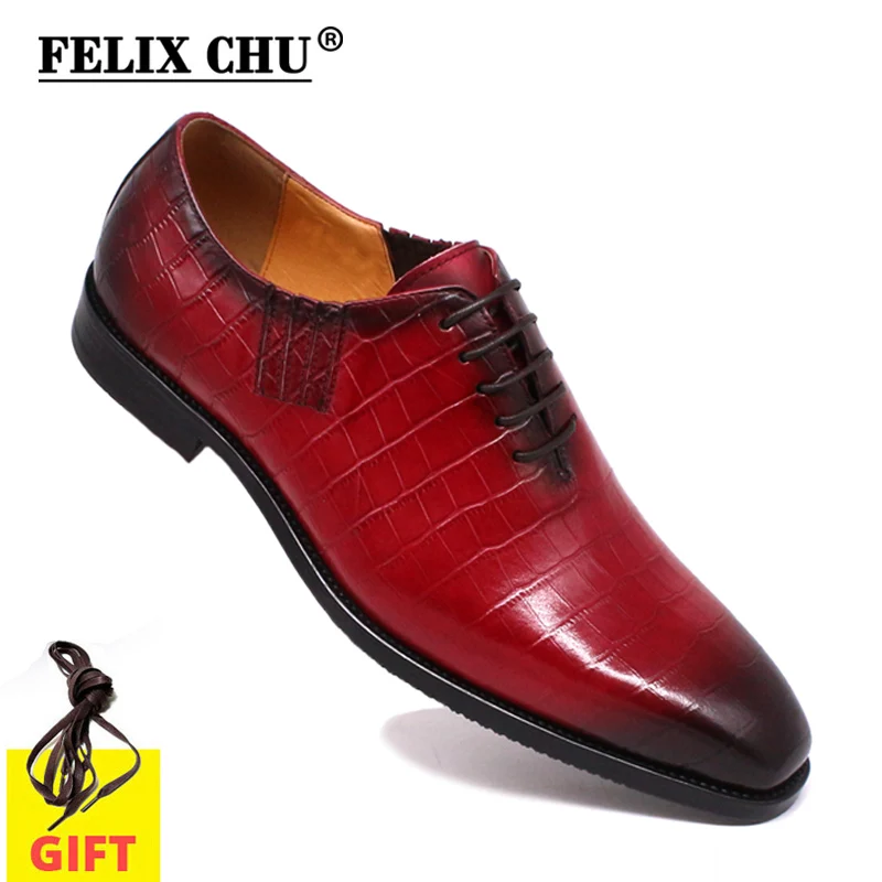 Luxury Mens Oxford Dress Shoes Genuine Leather Alligator Print Men\'s Shoes Handmade Lace Up Whole Cut Formal Wedding Suit Shoes