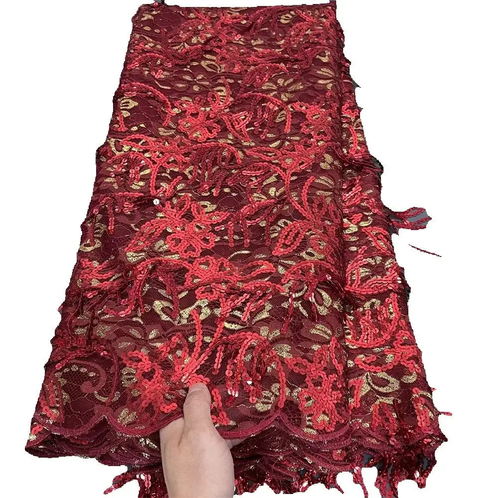 

Latest African Lace Fabric 2025 High Quality,Fabrics By The Meters,Sequin,Tulle,Wedding Dresses,Embroidery,Mesh,Cloth,5 Yards