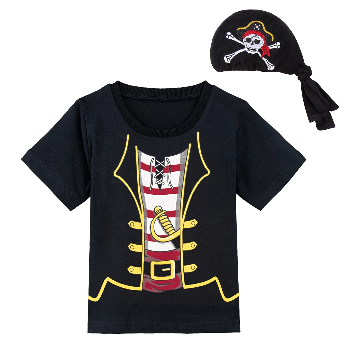 Toddler Pirate Cosplay Costume Travel Photo Birthday Party T-shirt Kids Carnival Clothes Halloween Funny Gift