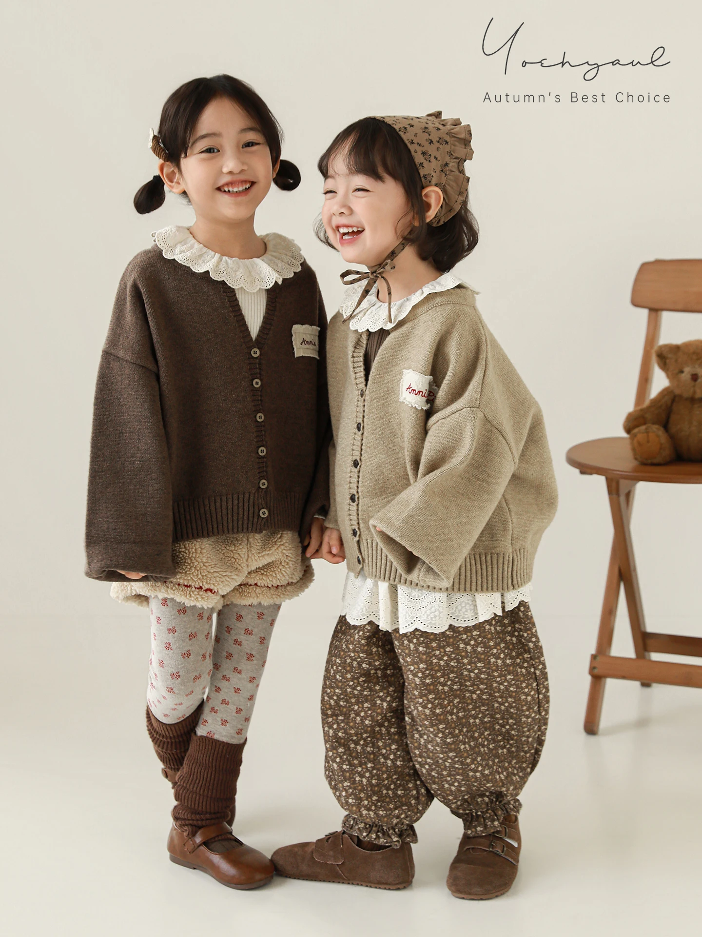 Girls 2025 Cottagecore Cardigan Raw Edge Embroidery Textured Knit Applique Thermal Open Front Sweater Kids 1-7 Years