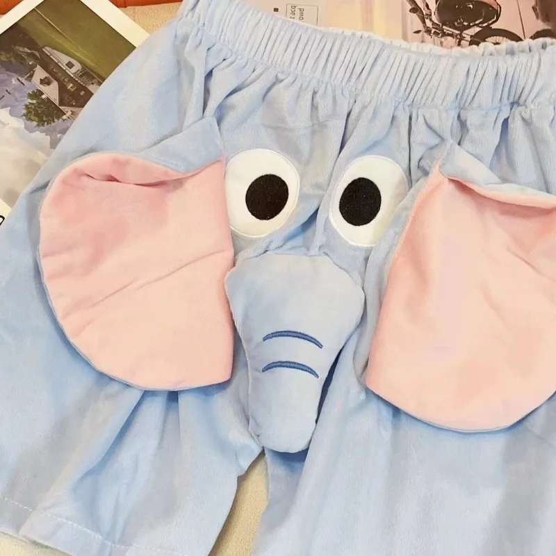 Short unisexe avec nez d'éléphant drôle, joli dessin animé, bas de sommeil ample, pantalon de pyjama décontracté pour Couple, vêtements de maison respirants et créatifs
