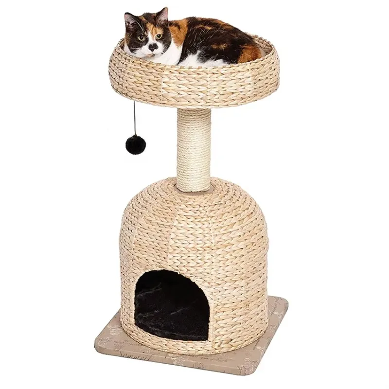 Wholesale Custom Cheap Rattan   House Paper Rope Scratcher Houses Tower  s Tree in Beige/pink/purple Color