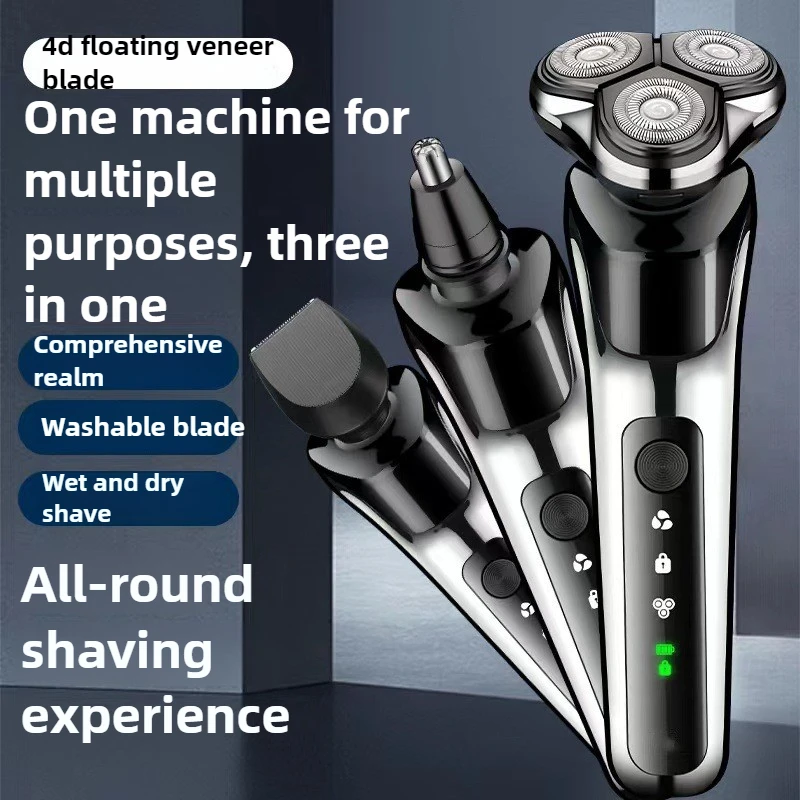 

Multifunctional 3-in-1 Razor Men's Electric Shaver High-power 4D Beard Knife Type-c Rechargeable Shaving Repairing Nasal Hair