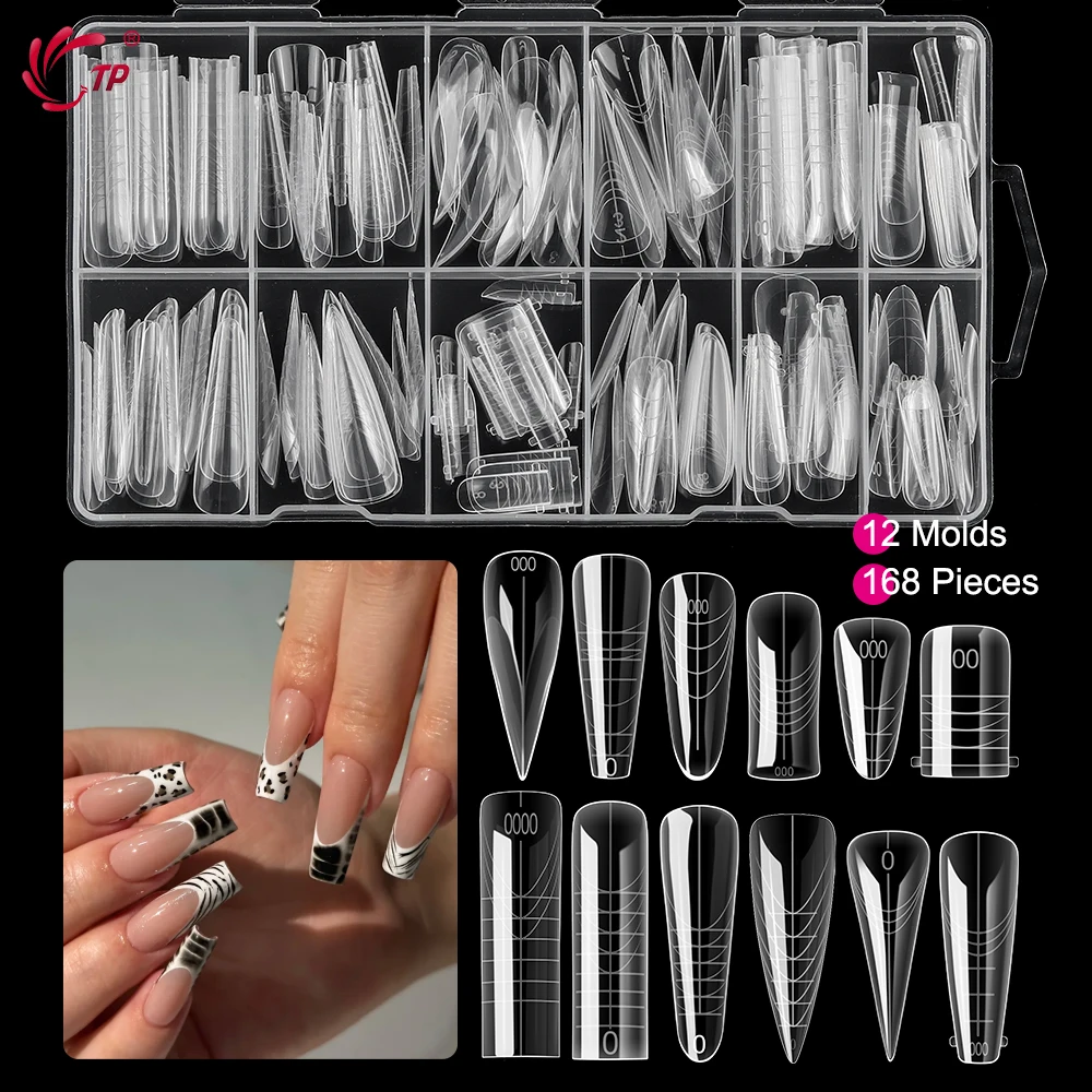 TP 168 قطعة أشكال أظافر مزدوجة واضحة غطاء كامل قابلة لإعادة الاستخدام قالب الأظافر مجموعات أشكال علوية من الأكريليك لتطويل الأظافر قوالب علوية مسمار الفن لتقوم بها بنفسك #1