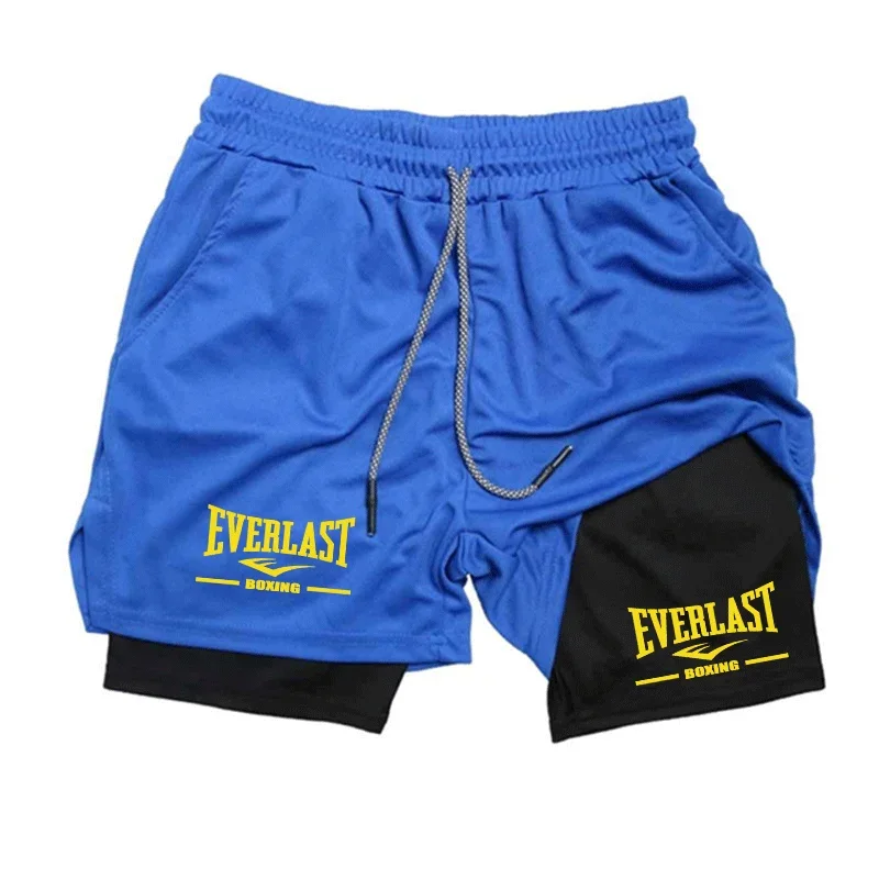 Men's double-layer casual sports pants for comfortable fitness and breathable running training shorts