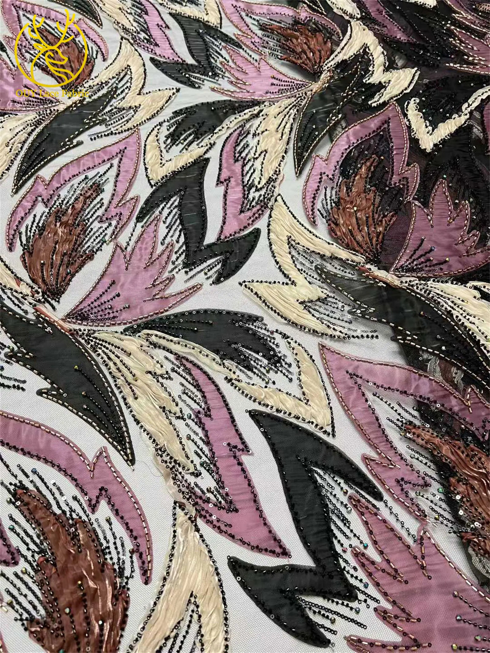 2026 Afrikanischer Perlen-Spitzenstoff 5 Yards Nigerianischer Französischer Pailletten-Tüll-Spitzenstoff für Damen-Abendkleider zum Nähen 5 Yards – Detail 7