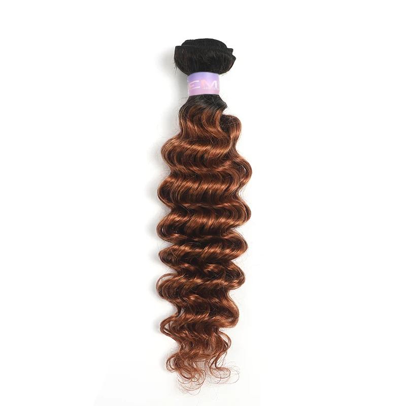 Bundel gelombang dalam dengan Ombre Frontal coklat bundel jalinan rambut manusia berwarna dengan penutup 13X4 ekstensi rambut Remy Brasil