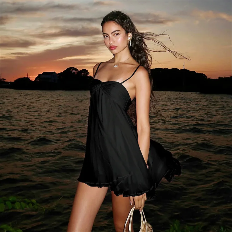 Sommer Mode Sexy Mini Schwarz Kleid frauen Silm Off Schulter Camis Kurze Kleider Gyaru Solide Hemd Coquette Casual Y2k kleidung