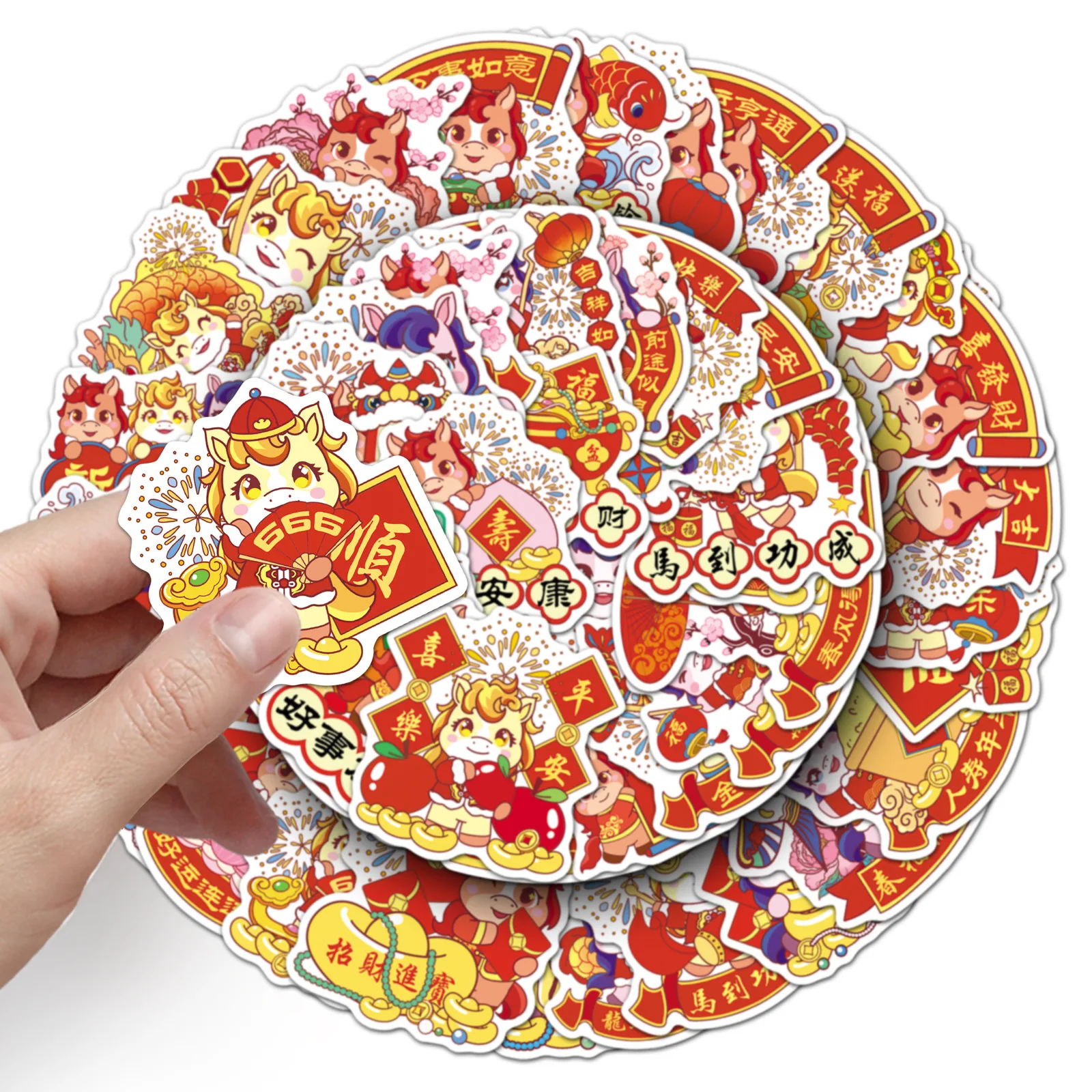 50 pezzi anno del cavallo adesivi cartoni animati elementi culturali cinesi decorazione graffiti notebook valigia chitarra telefono decalcomanie giocattolo