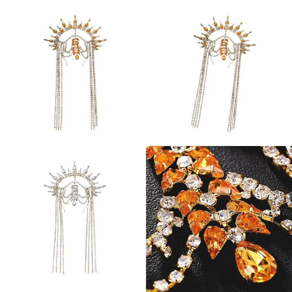 

Shimmering Rhinestones Tassels Crownpiece Hair Accessory for Women Formal Event