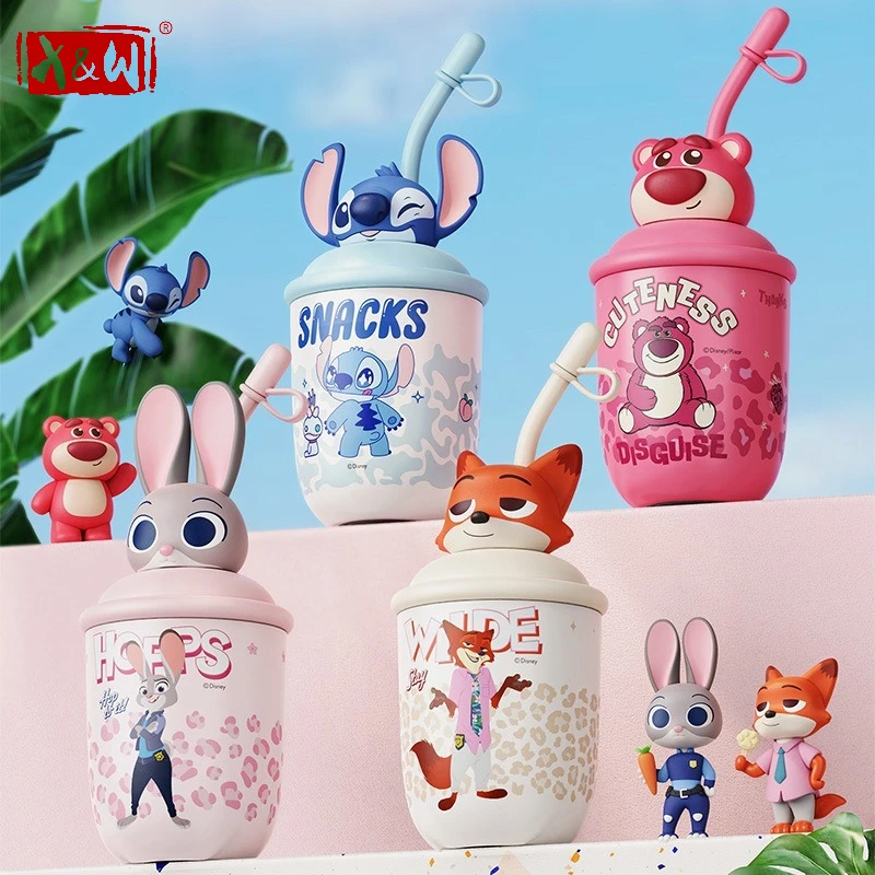 

X & W Disney Nick Judy термос из нержавеющей стали 316, изолированный стакан с мультяшной соломой, портативная кружка для холода и горячего, подарок для девочки