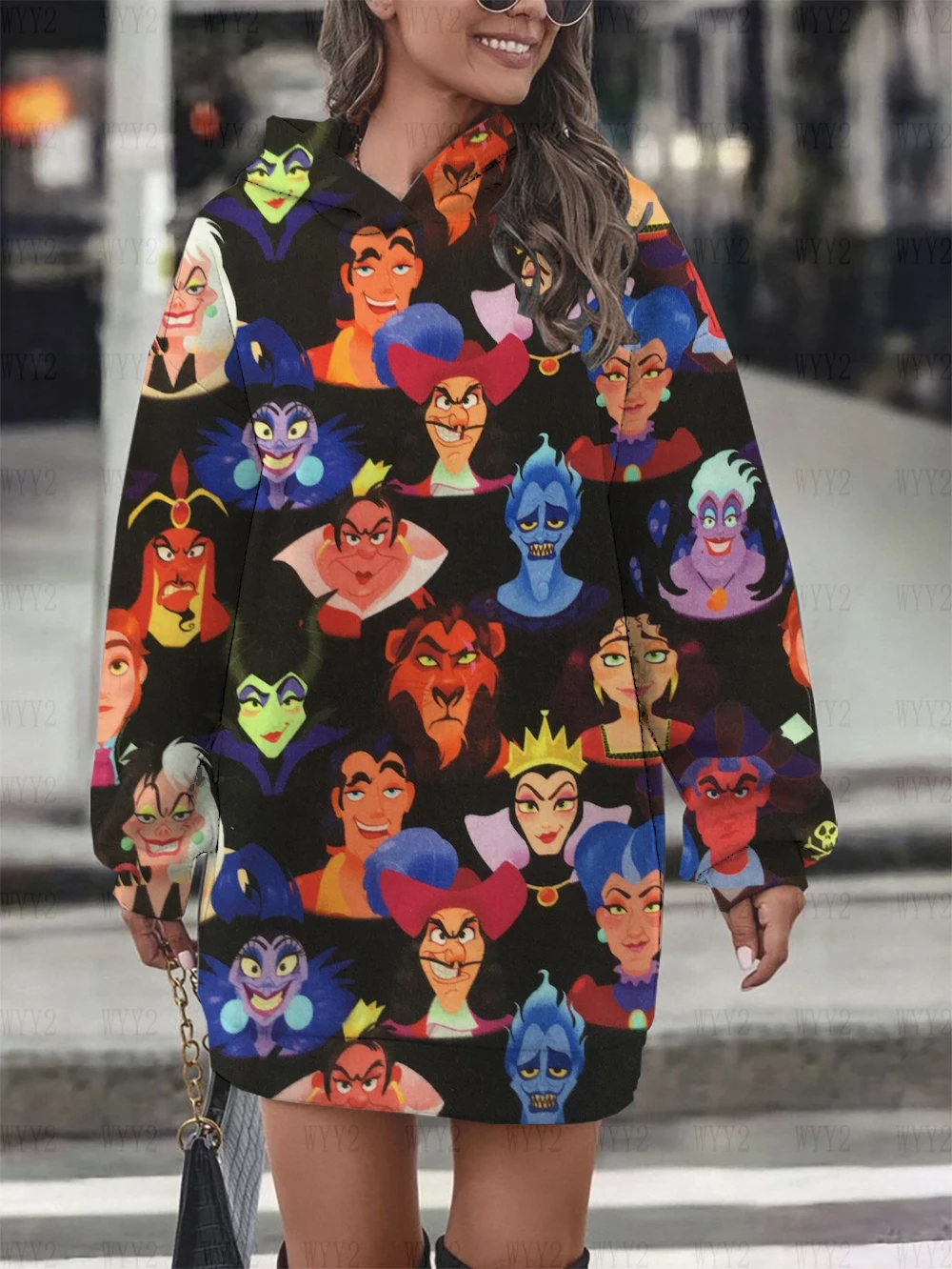 Winter Nieuwe Capuchon Trui Jurk Disney Serie Slapende Duivel Vrouwen Street Style Modetrend Warme Trui Trui Jurk