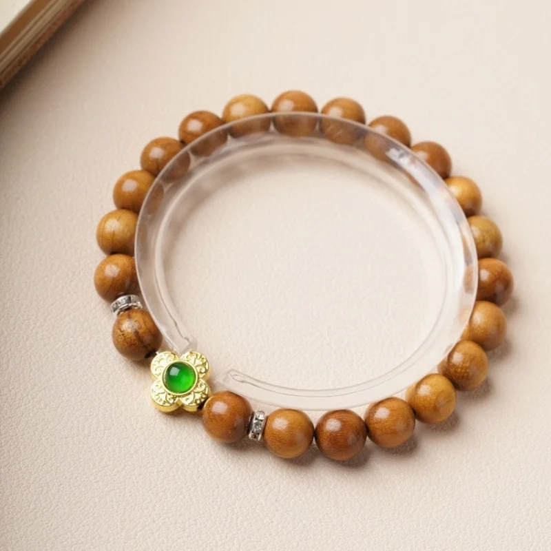 Golden nanmu bracelet with accessories, water ripple sandalwood design, decorative accessory