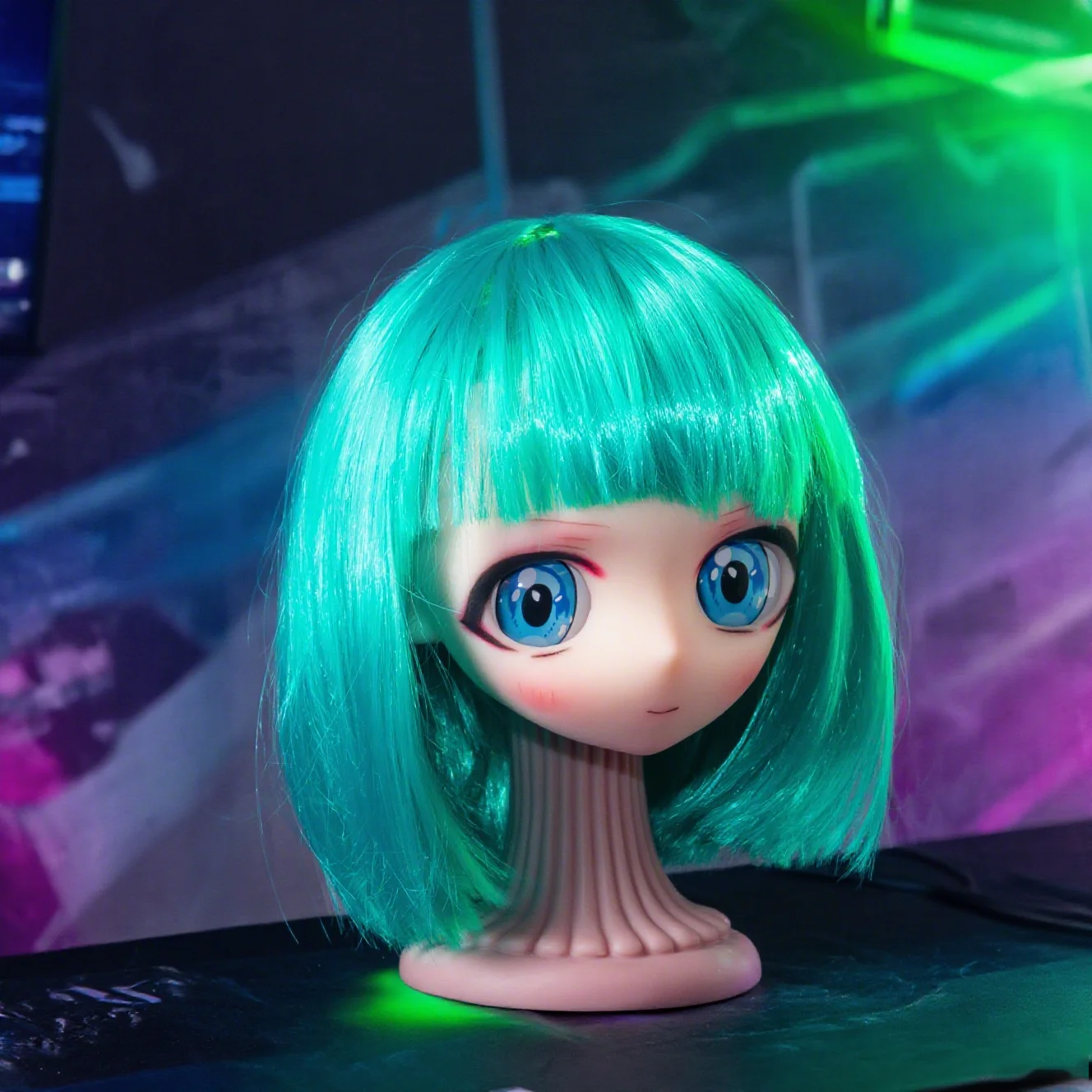 New doll head,navy blue hair,TPE material,soft texture,tabletop decoration,gift for friends,anime doll head model,male adult toy