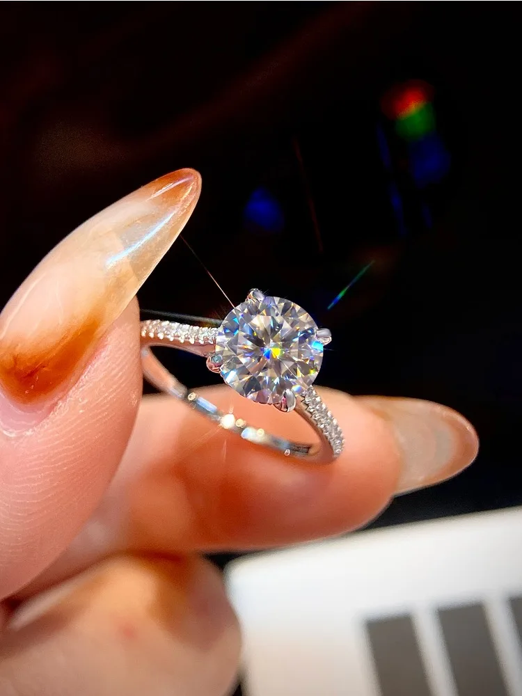 Brillante 2-Karat-Rund-Moissanit-Diamant-Verlobungsringe für Damen, Jahrestag, Hochzeit, luxuriöser Modeschmuck – Detail 3