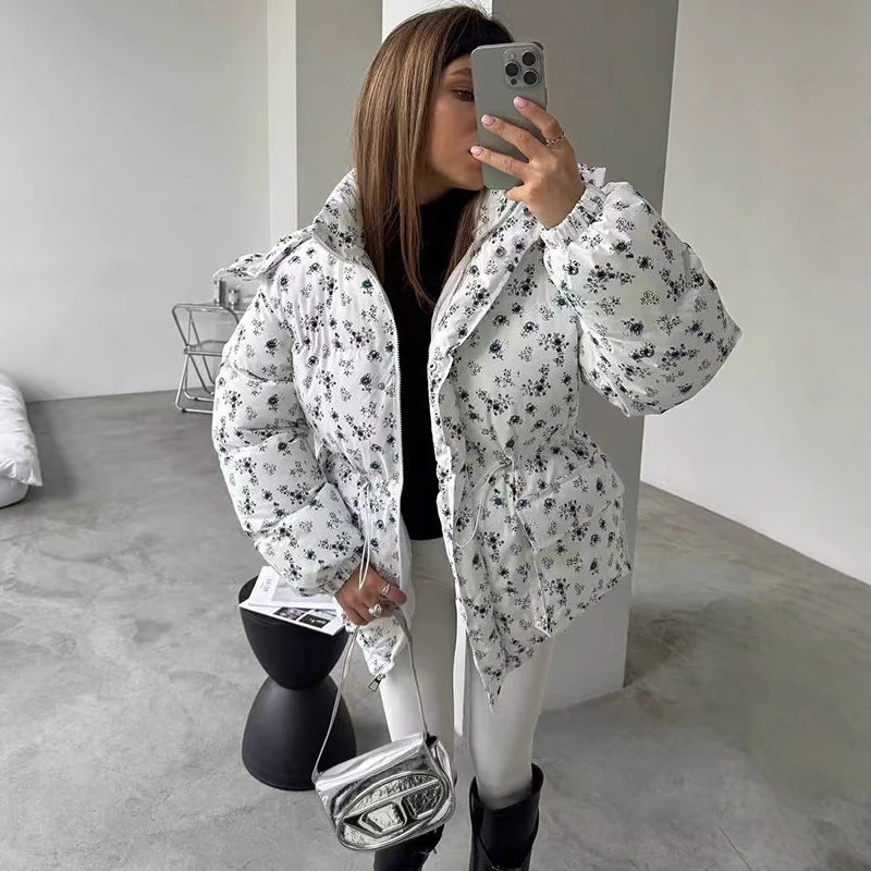 Tornova Modna Kurtka z Kapturem z Nadrukiem, Bawełniana, Damska, Sznurowana, Nowość Jesień Zima 2025, Ciepły Płaszcz, Do Pracy, Na Wakacje, Damska Kurtka