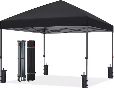 Pop Up Canopy - Outdoor Patio Portable Canopy Tent Heavy Duty for Backyard and Deck with 4 Sandbags(Black, 10x10)