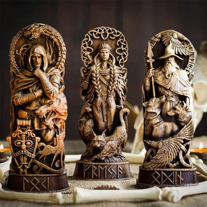 Nordic God Odin Statue Resin Viking God Freya Odin Sol Figure Pantheon Altar Scandinavian Sculpture House Decoration Ornament