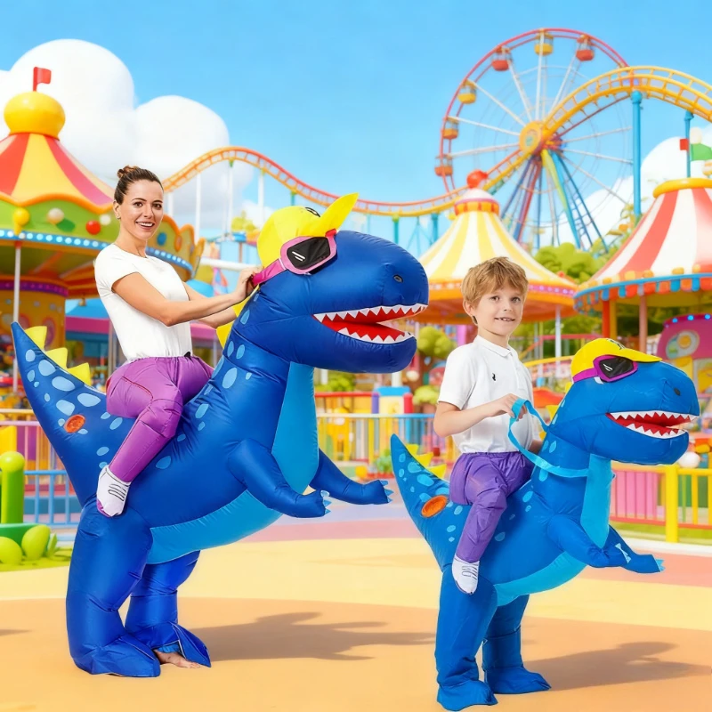 نظارات شمسية قابلة للنفخ لعيد الميلاد، بدلة قابلة للنفخ على شكل ديناصور للوالدين والطفل مناسبة لحفلات لعب الأدوار