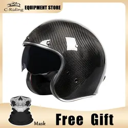Carbon Fibre Jet Helmets For Motorcycle Vintage Open Face 3/4 Half Helmet Retro Motocross Motorbike  Casco Moto Capacete Kask