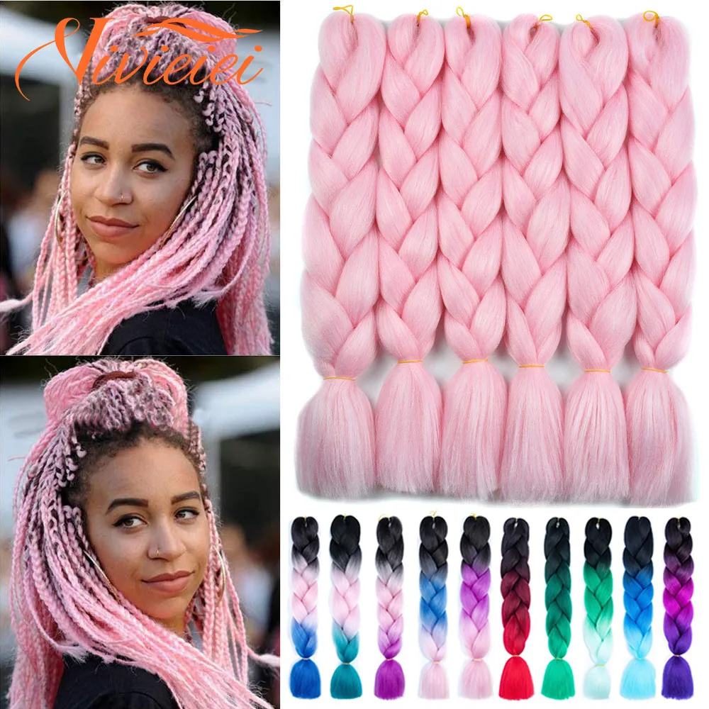 6Packs Jumbo Braid Synthetic Braiding Hair 24Inch Ombre Jumbo Hair Extension For Women DIY Hair Braids Pink Purple Yellow Blue