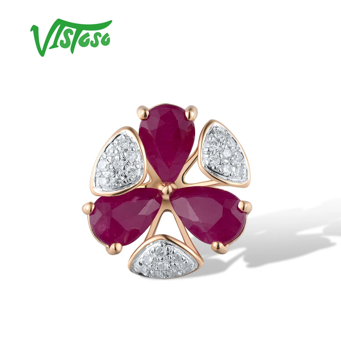 

VISTOSO Real 14K 585 Rose Gold Pendants For Women Sparkling Diamond Ruby Wedding Anniversary Party Gifts Fine Jewelry Set