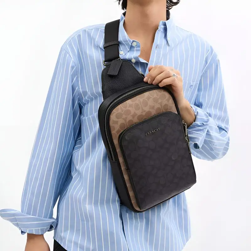COACH ETHAN Canvas With Synthetic Leather Sling Bag Small Men's Brown & Black CZ394-QBXAH