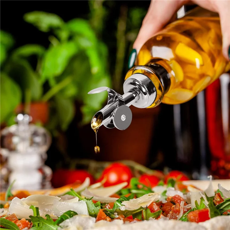 BMBY-4 Pcs Stainless Steel Bottle Pourers,Self Closing Olive Oil Dispenser Spout,Auto Flip Feature Liquor Pour Spouts Silver
