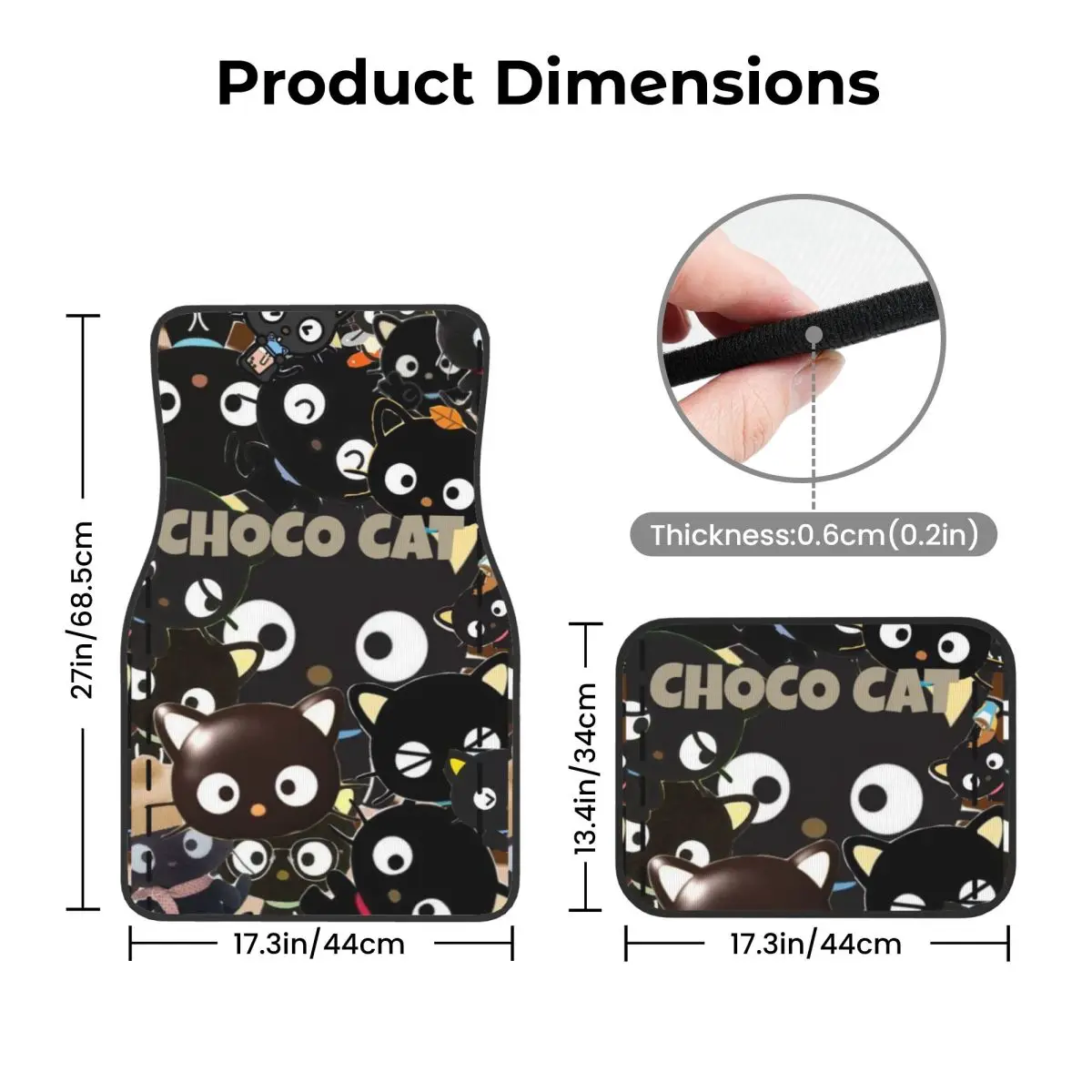 Chococats Kawaii الحصير القط الأسود للسيارات في جميع الأحوال الجوية مقاوم للماء الحصير بطانة مجموعة كاملة اكسسوارات السيارات #6