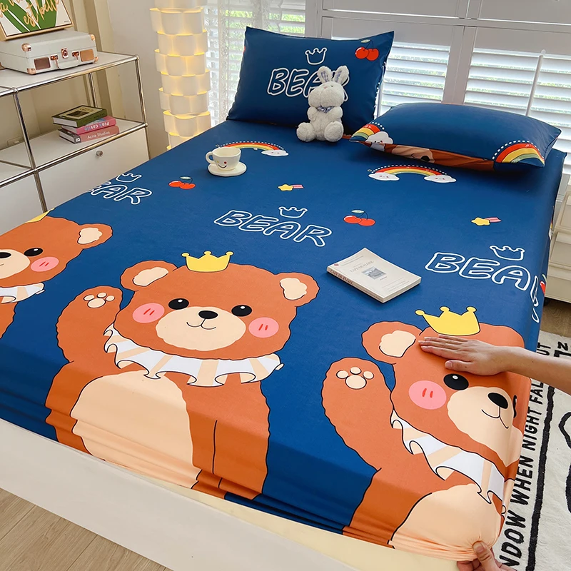 Ensemble de drap-housse ours Kawaii pour enfants, draps de lit animaux bruns, housse de matelas à poche profonde, mignon, garçons, filles, enfants, adolescents, 12"